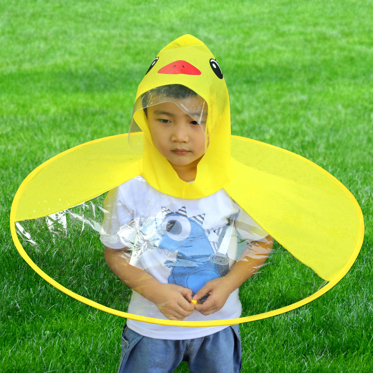 LOTUS Outdoor Kid Cute Raincoat Transparent Waterproof Poncho Cheap UFO Shape Handle Free Children Umbrella