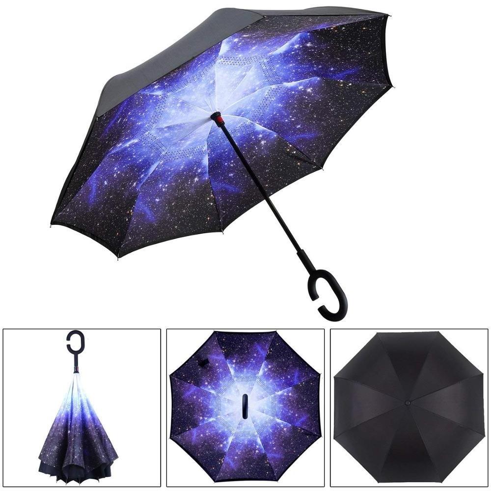 2023 Fashion Innovative Trending  Double Layer Upside Down Windproof Fiber Glass Sunflower Printing Inverted Umbrella