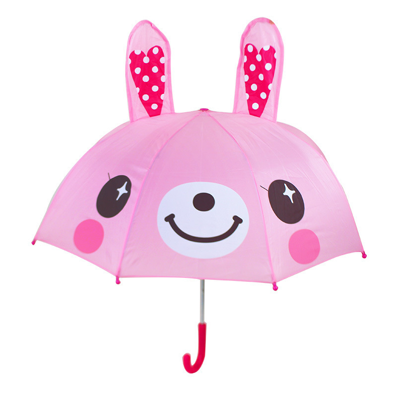 Promotional Cute Cartoon 3D Pattern Print Animal Shape Kid Child Colorful Small Long-Handle Waterproof Rain Umbrella With Ear