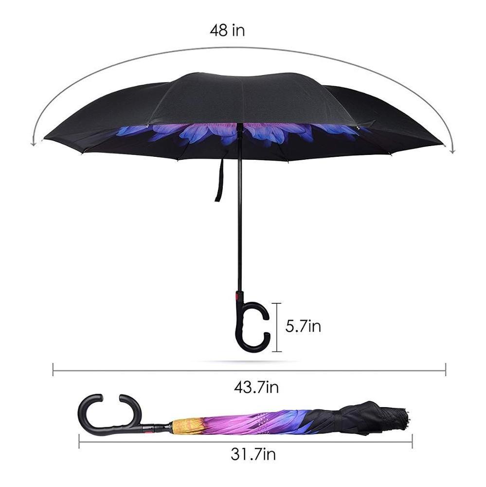 Hot Selling auto open New Products Stock Custom logo Double Layer Inside Out C Shape Handle inverted Reverse Umbrella