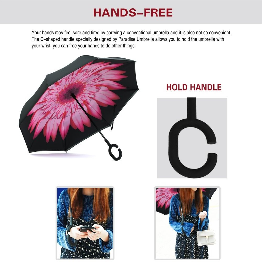 Inside Full Print Stylish Umbrella Double Layer Auto Open Close Reverse Inverted Upside Down Sunflower Umbrella For Car