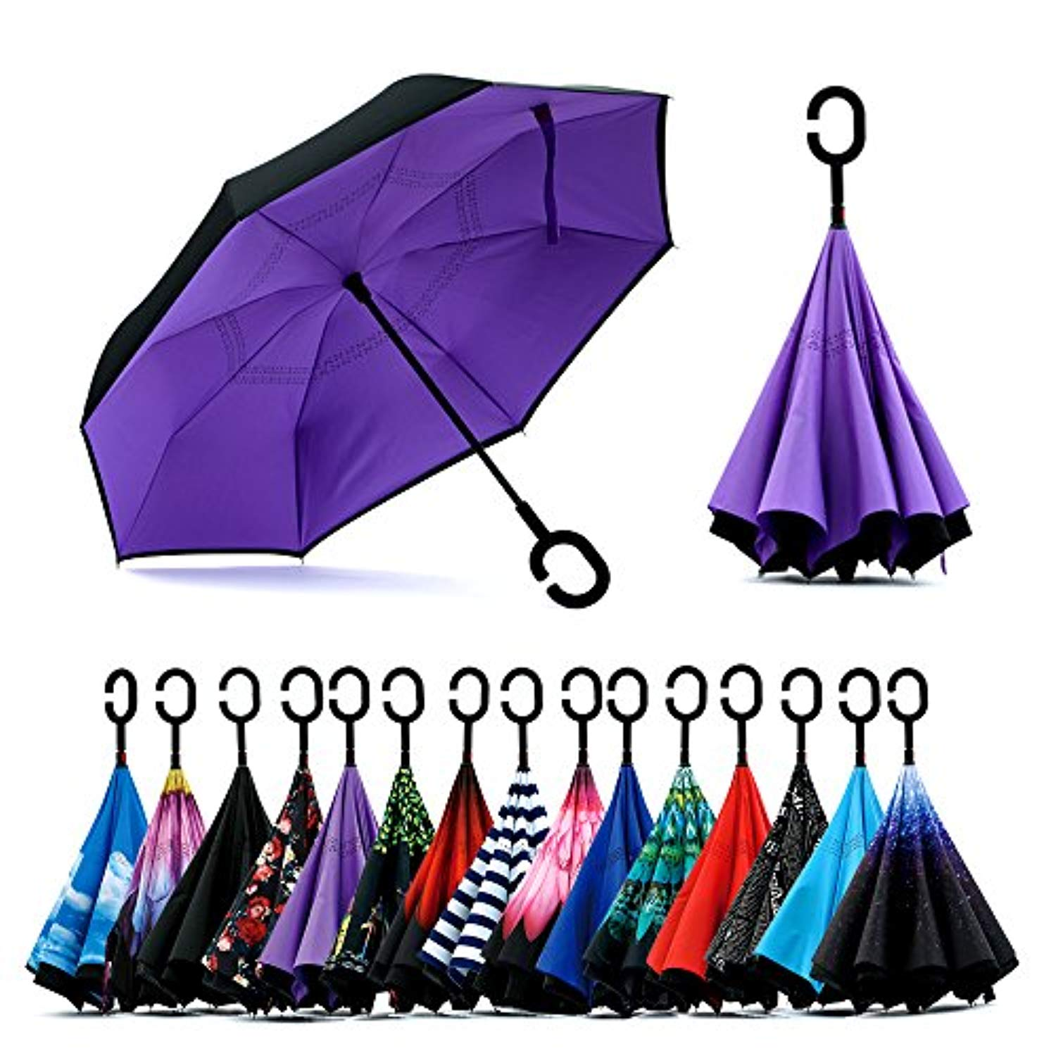 Rain Proof Custom Hands Free Windproof Reverse Invert Umbrella Double Layer 49