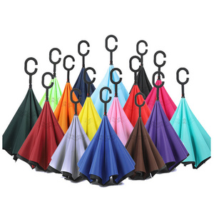 Lotus Custom Wholesale C Handle Windproof Reverse Invert Umbrella Double Layer 49" Arc upside down umbrella inside out umbrella