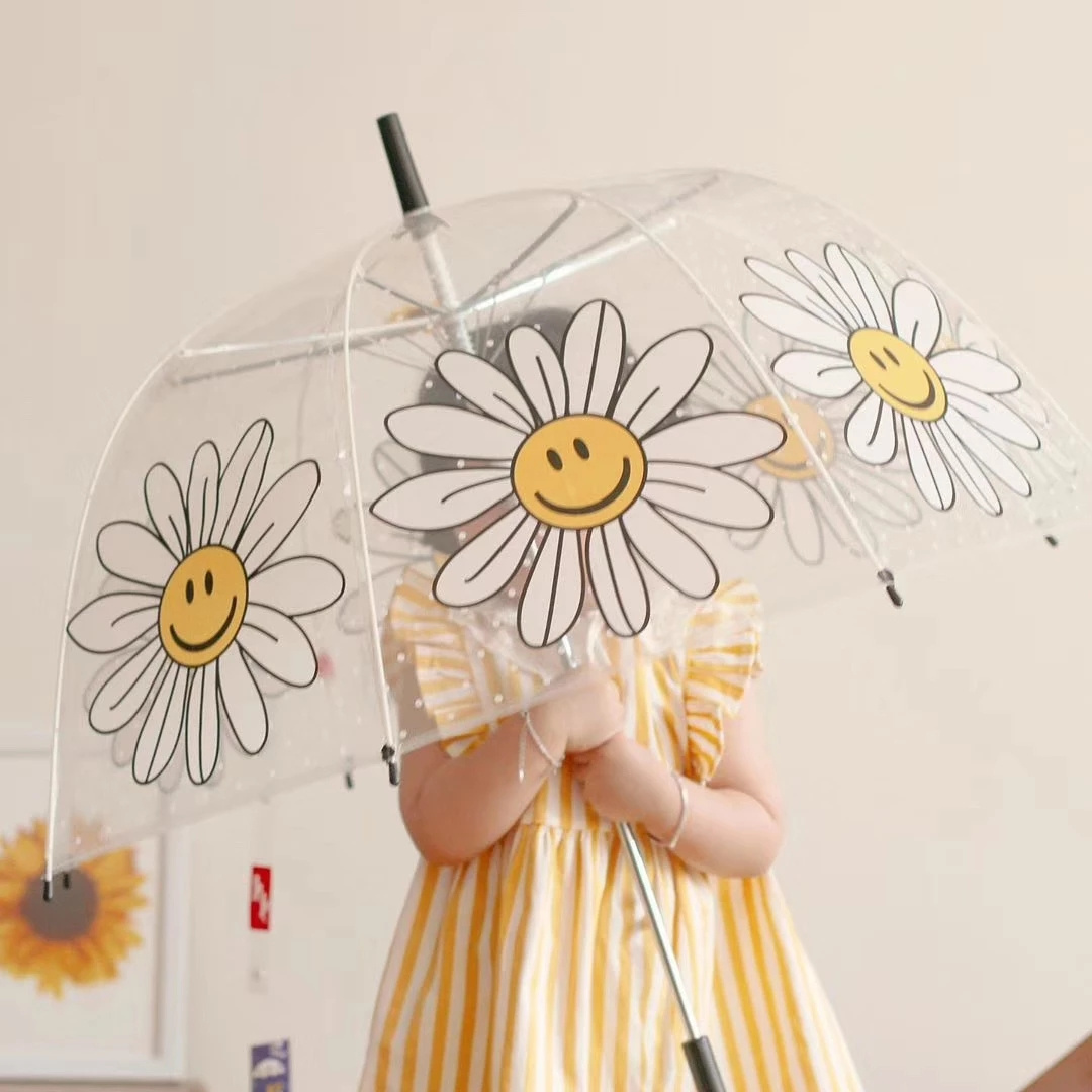 kids Children's Umbrella Windproof And Rainproof Daisy  Baby Cute Street Shooting Transparent Umbrella Smiley kids