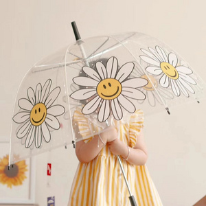 kids Children's Umbrella Windproof And Rainproof Daisy  Baby Cute Street Shooting Transparent Umbrella Smiley kids