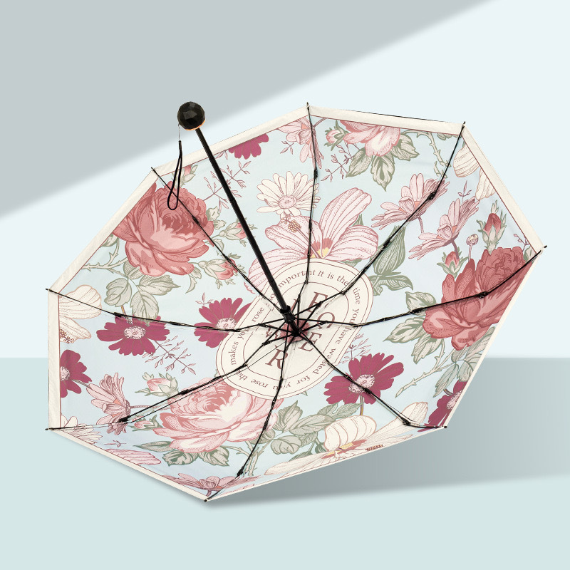 French Style Sun Umbrella Pongee With Black Coating Double Thickened Sunscreen Sunny And Rainy Dual-use Folding Umbrella