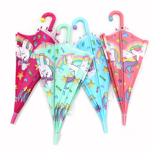 Transparent Edge Kids Umbrella Unicorn Semi-Automatic Long Handle Children Cute Rain Umbrellas for Girls and Boys