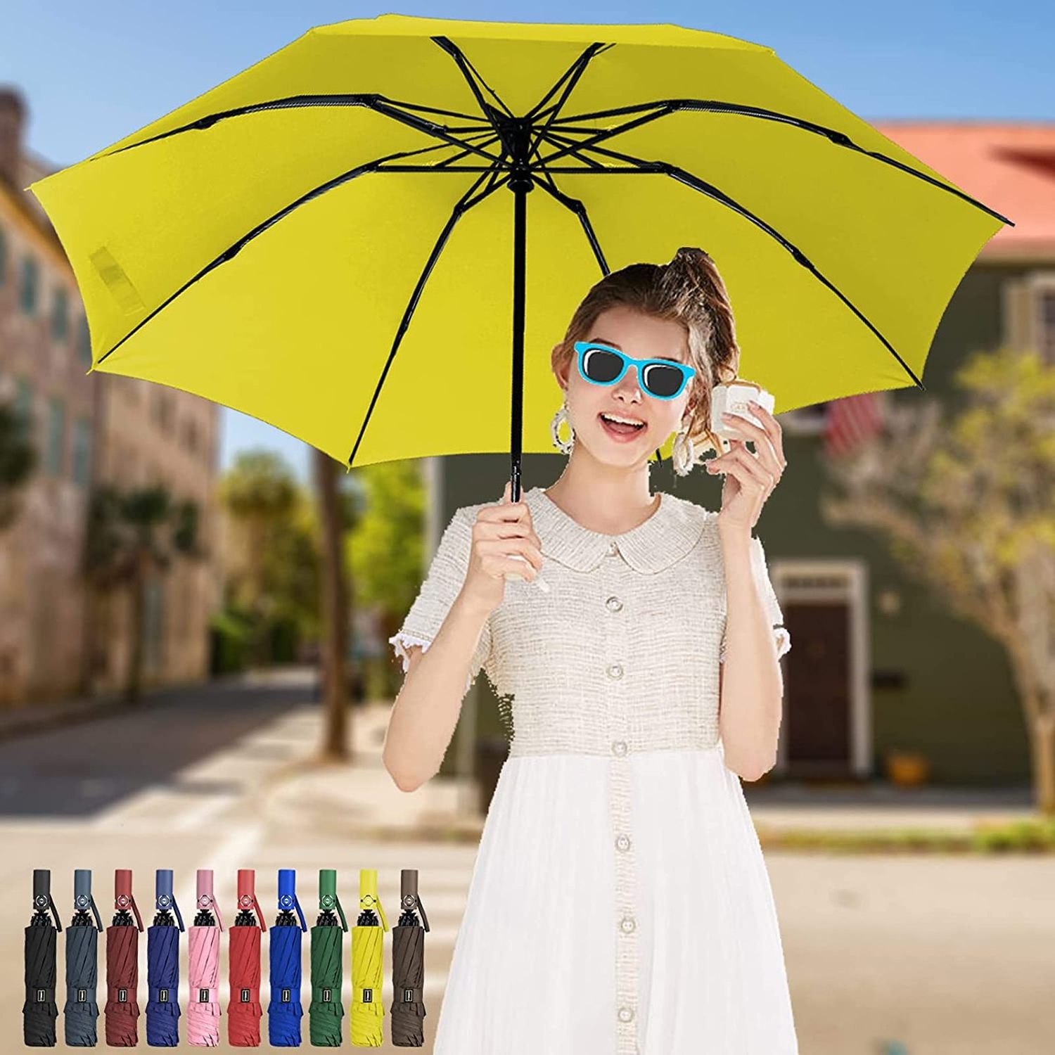 LOTUS Windproof Travel Umbrella Auto Open Close Lightweight Sun Rain Umbrella with UV Coating for kids