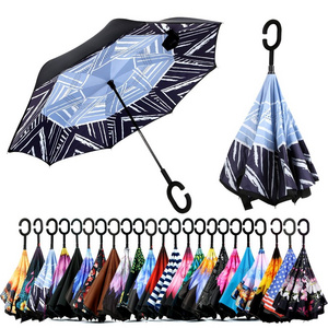 Umbrella Wholesale in Stock Inverted Umbrella Cars Reverse Open Umbrella Custom Print Metal Customized Stand Pattern Rubber