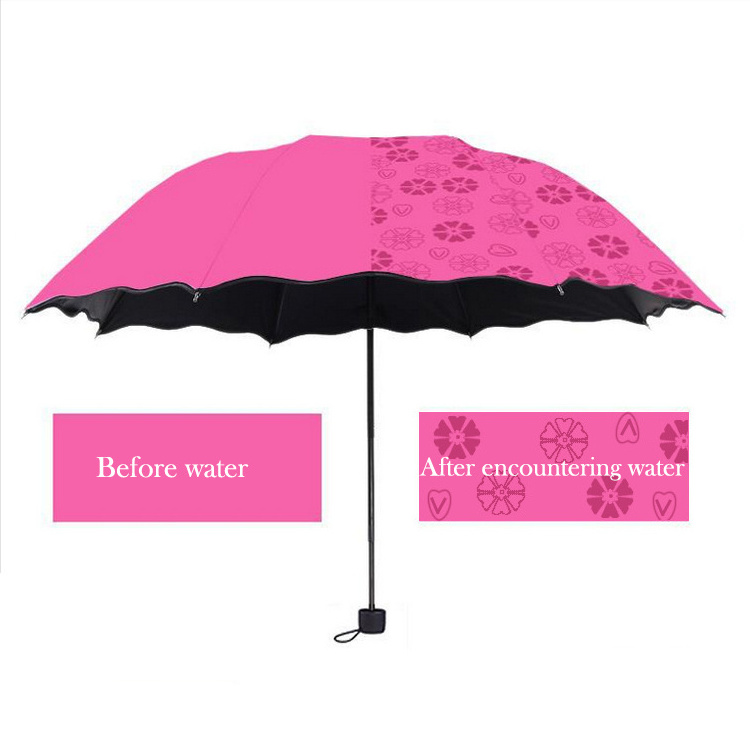 Ladies sunshine umbrella blossoms in water changes color parasol umbrella triple fold black rubber sunscreen UV woman umbrellas