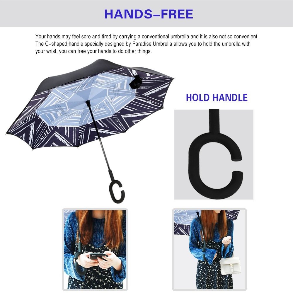 Umbrella Wholesale in Stock Inverted Umbrella Cars Reverse Open Umbrella Custom Print Metal Customized Stand Pattern Rubber