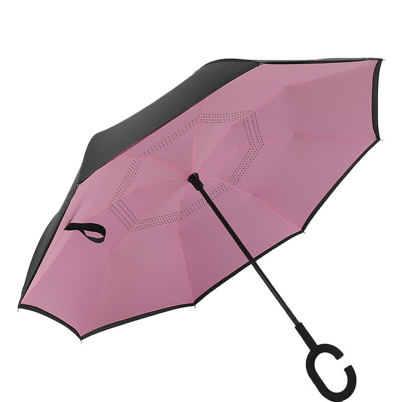 Lotus Custom Wholesale C Handle Windproof Reverse Invert Umbrella Double Layer 49