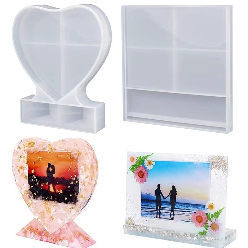 M2159 Resin Photo Frame Molds Silicone Rectangle Picture Frame Mold Heart Shaped Photo Frame Mold for Resin Casting