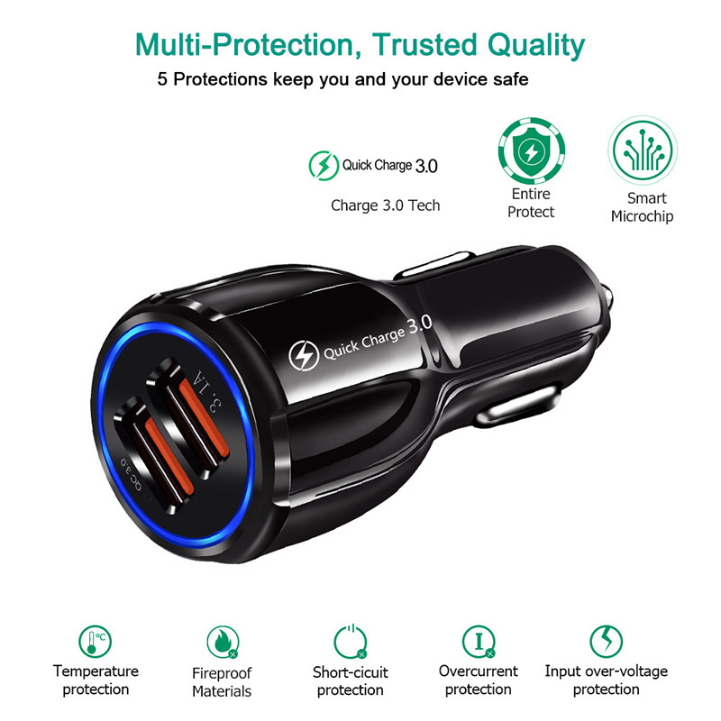 Qualcomm 3.0 3.1A Portable Phone Fast Charger 2 Port Usb Car Charger Quick Charge 3.0 Car Charger Dual usb