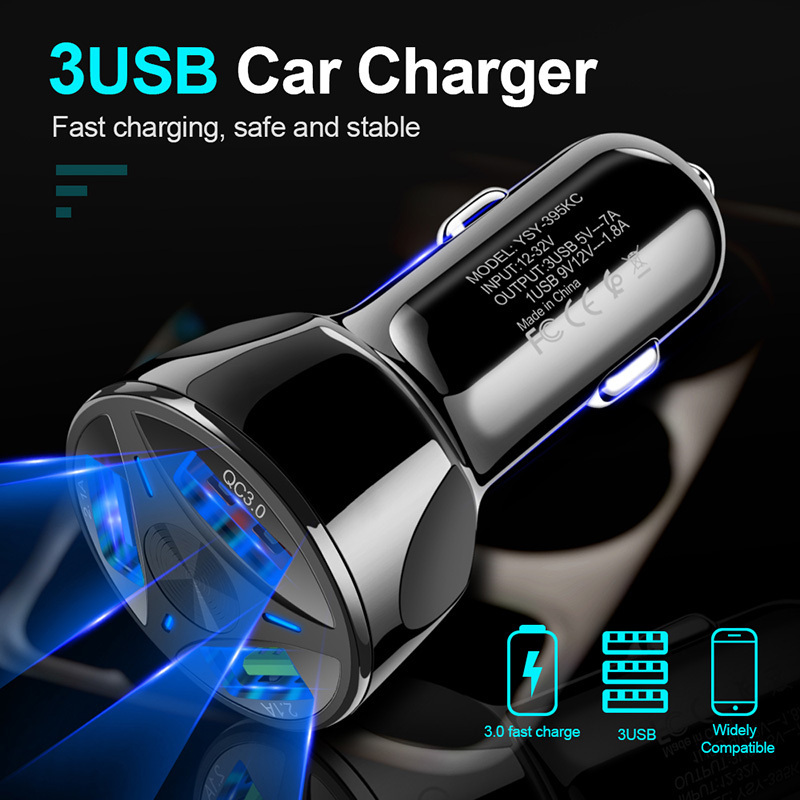 Factory Wholesale Universal 12V 24V 32V Car Charger 2.1a 3 USB Port QC 3.0 5V 9V 12V Car Fast Charging Adapter