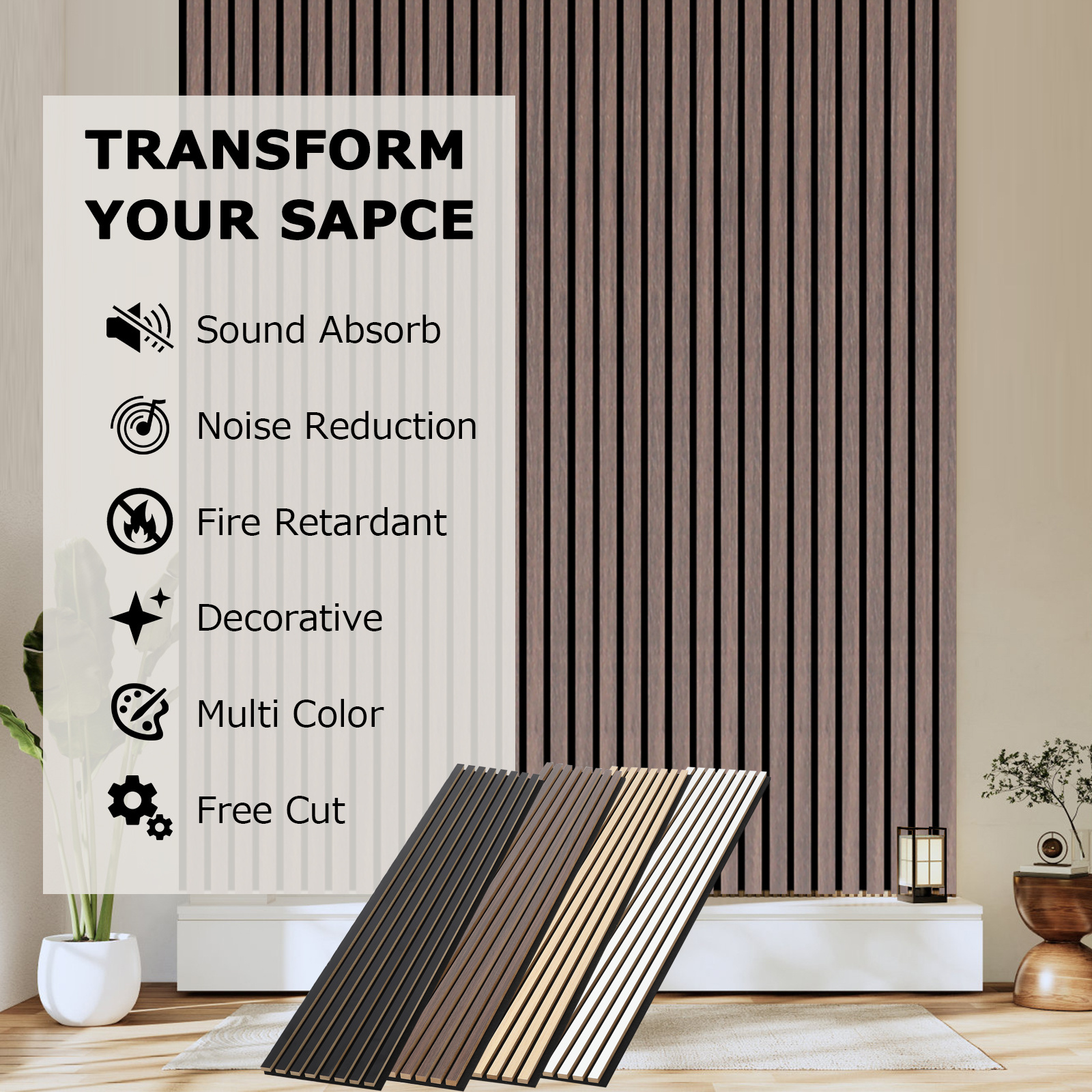 Best Fireproof Waterproof Acoustic Slat Wall Panel Wood Veneer Panel 3D Decorative Slats Acoustic Panels For Interior Wall Deco