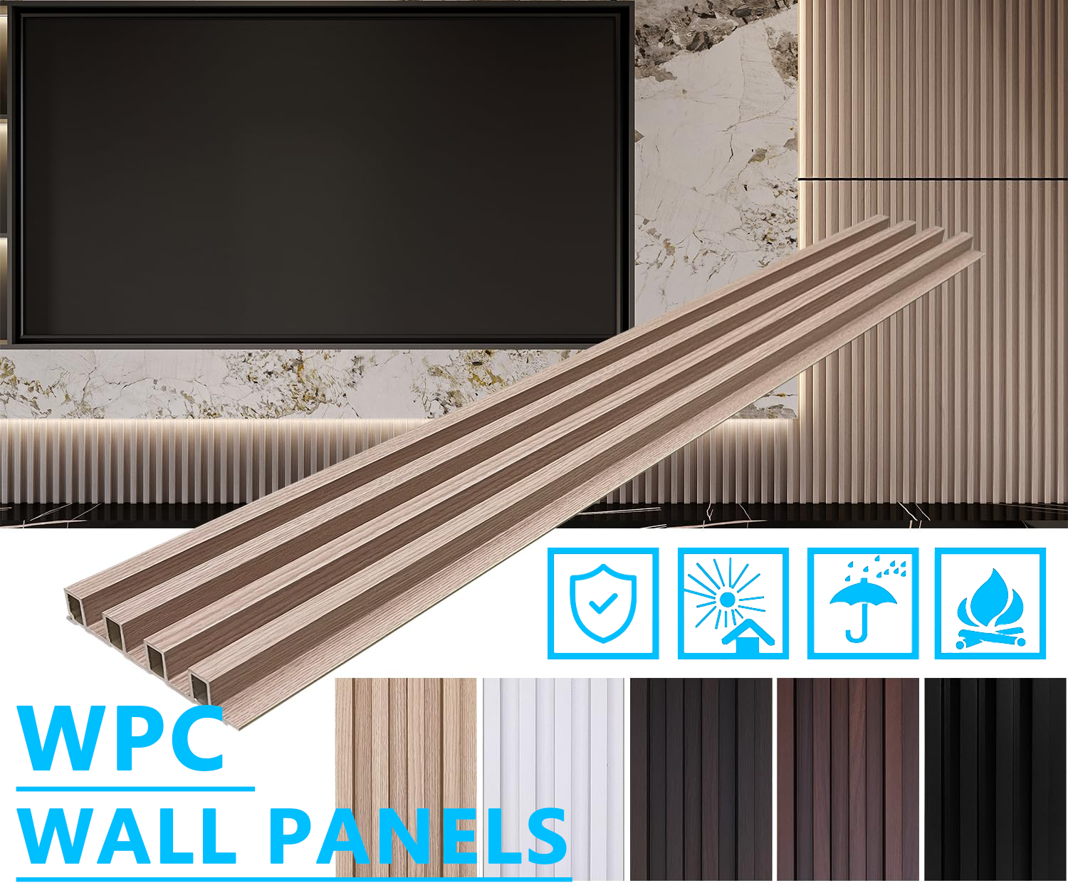 Waterproof 3D Decorative Fluted Wood Veneer Plastic Slat Wall Cladding ...