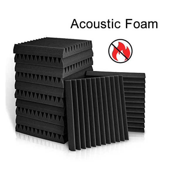 Black Wedges Tiles Fireproof Soundproof Foam Sound Absorbing Noise Cancelling Panels for Recording Studios, Home, Offices Walls