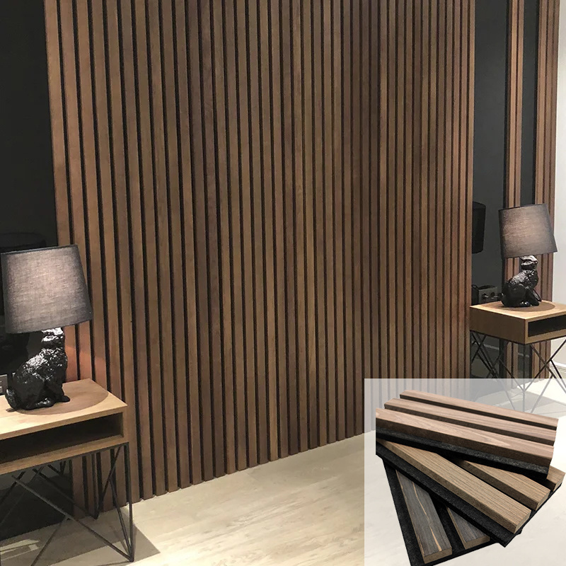 Sound proof wall panels Wood Veneer Felt PET MDF Slatted Acoustic Panel