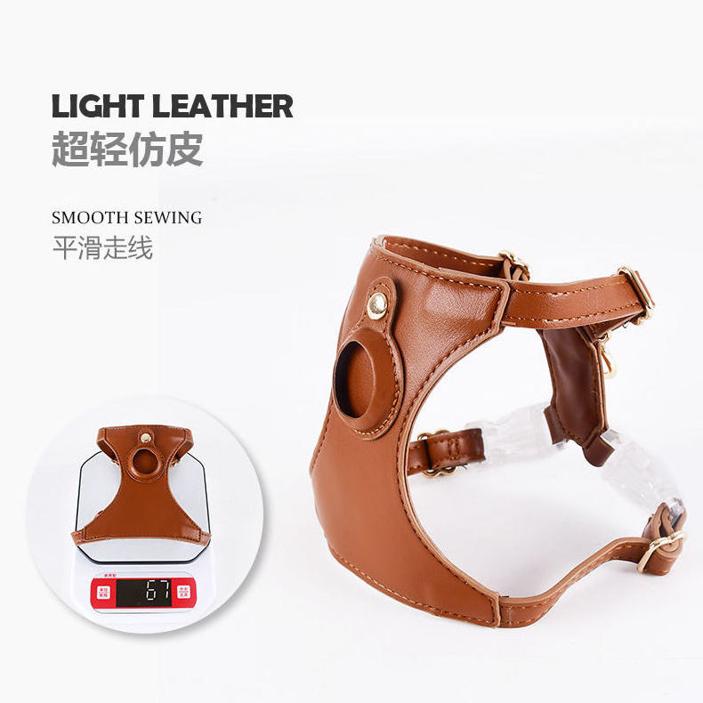 Wholesale Stocked Designer Personal Western Style Luxury Printed Patterns Plain Soft Leather Airtag Dog Cat Harness Waterproof