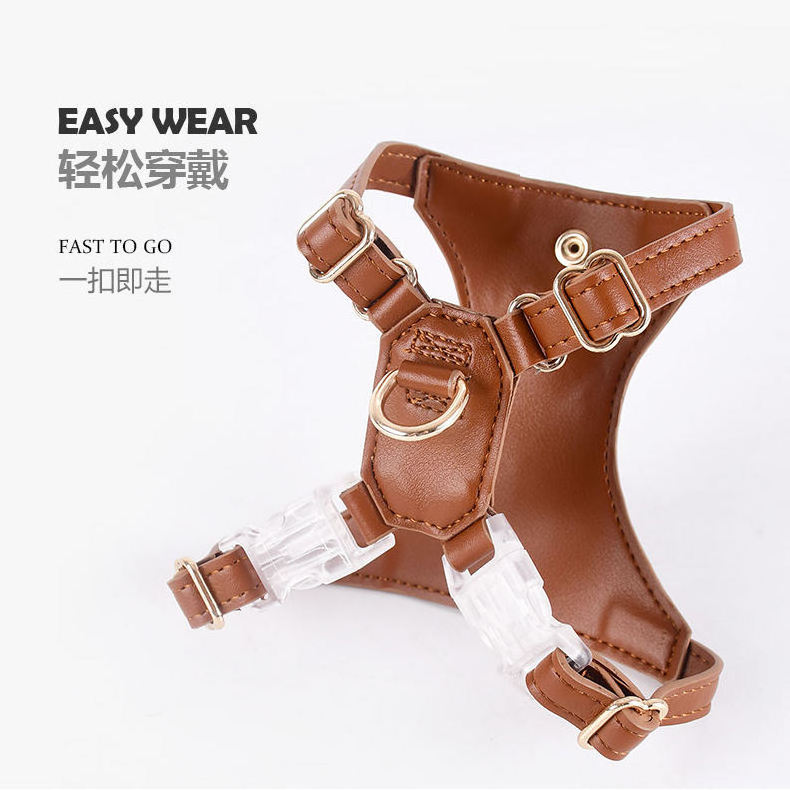 Wholesale Stocked Designer Personal Western Style Luxury Printed Patterns Plain Soft Leather Airtag Dog Cat Harness Waterproof