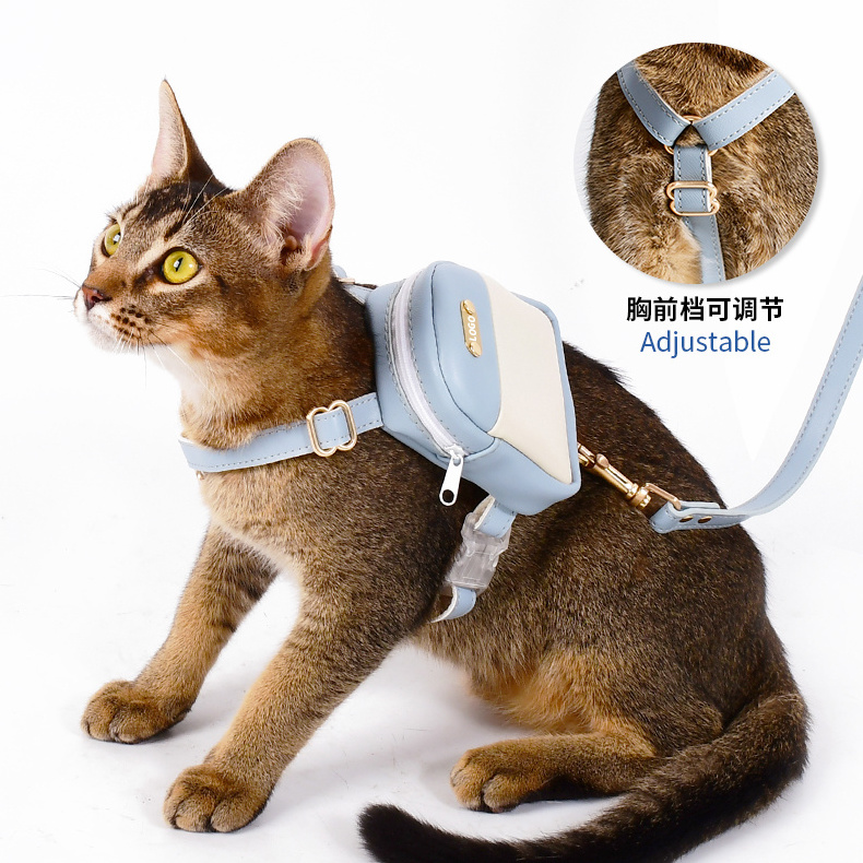 Loudik Wholesale Puppy Dog Collar with Bowtie Small Animal Leads Luxury Waterproof Leather Pet Cat Leash Harness with Backpack