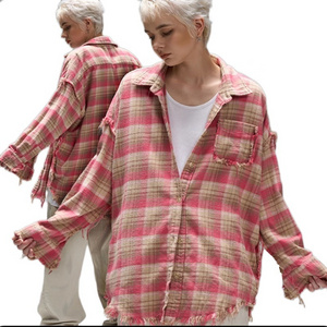 RUYI Custom oversized flannel plaid shirt for women flannel shirts men vintage tassels checked shirts