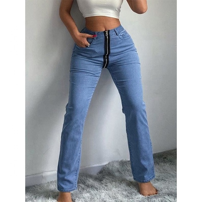 Custom jeans casual wear front to back zipper jeans open crotch jeans