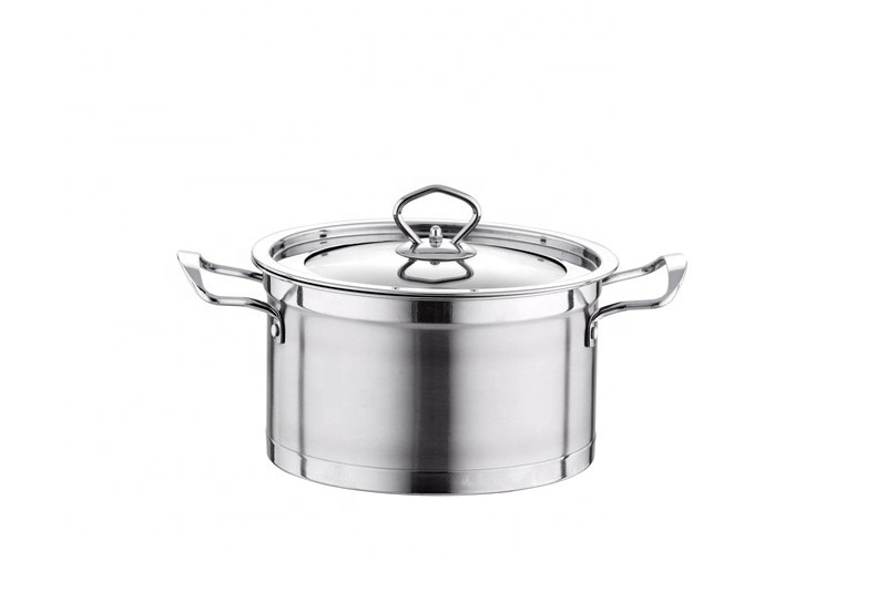 Factory Home Cooking Soup & Stock Pots Metal Kitchen Capsuled Bottom Casserole Pot 201 Stainless Steel Stockpot with Glass Lid