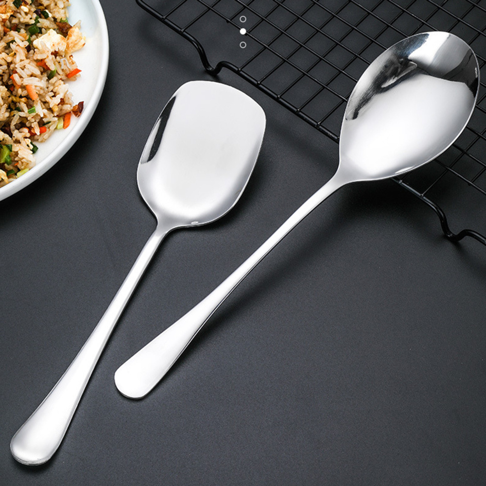 New Big Spoon Large Round/Square Handle Stainless Steel Serving Spoon Long Handle Soup Spoon Kitchen Flatware Dropshipping