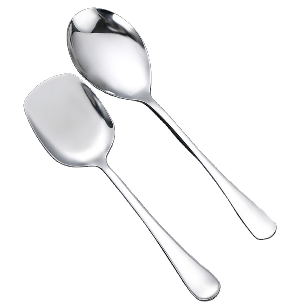 New Big Spoon Large Round/Square Handle Stainless Steel Serving Spoon Long Handle Soup Spoon Kitchen Flatware Dropshipping