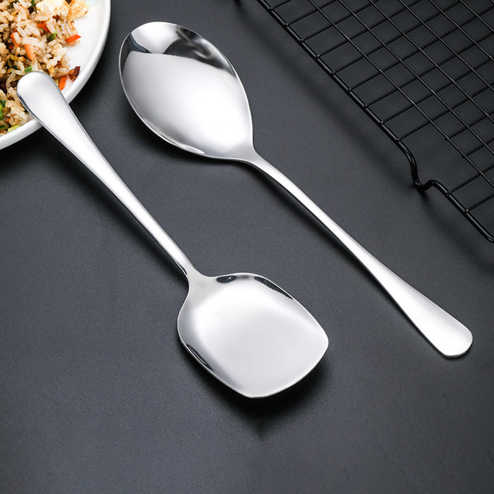 New Big Spoon Large Round/Square Handle Stainless Steel Serving Spoon Long Handle Soup Spoon Kitchen Flatware Dropshipping