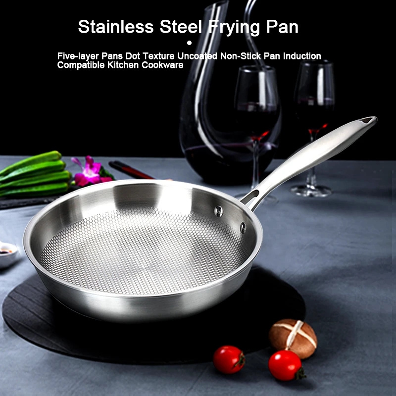 28/30cm Five Layer Flat Frying Pan Food Grade 304 Stainless Steel Non-stick Cooking Pan Omelet Kitchen Cookware