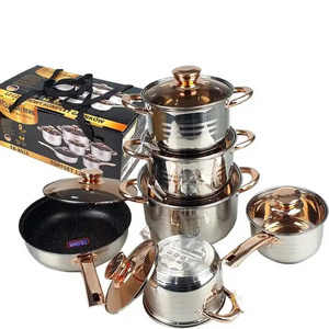 Hot Selling High Quality Stainless Steel 5-Layer Double Bottom 12 Pcs Cookware Set Soup Pot Milk Pot For Home Kitchen