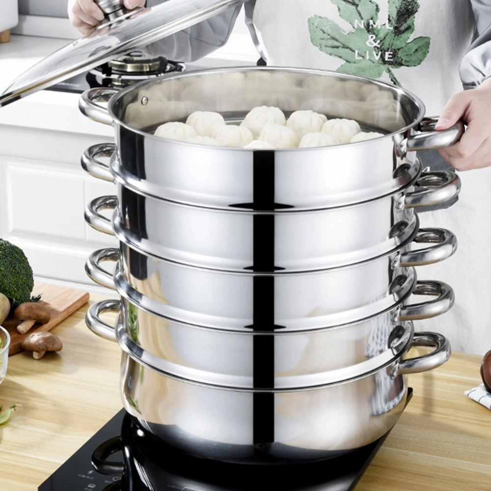 5 Layers Large Soup Steamer With Handles Kitchen Stainless Steel 5 Tier Steamer Pot Food Maker Cookware