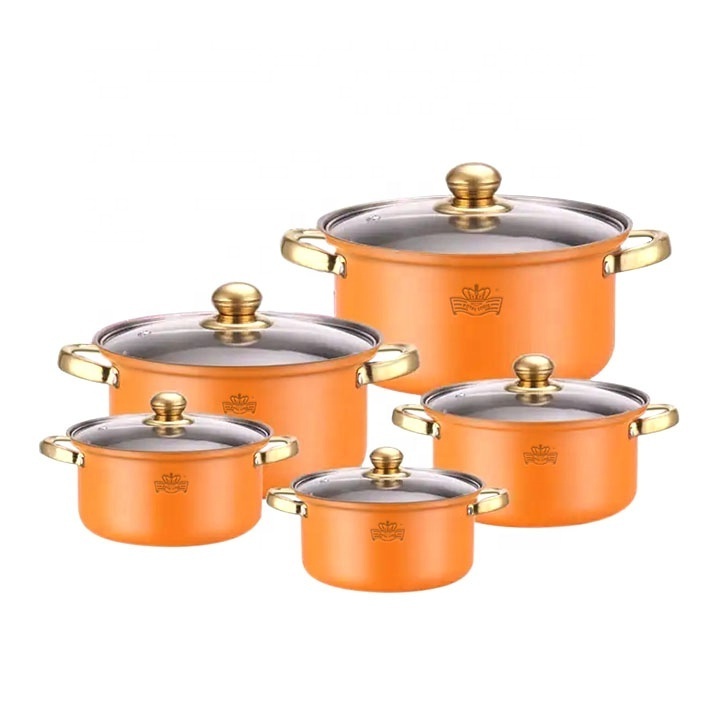 Stainless Steel Cooking Pot Pink Orange Stockpot kitchenware set Stainless steel gold handle non-stick multifunctional pan