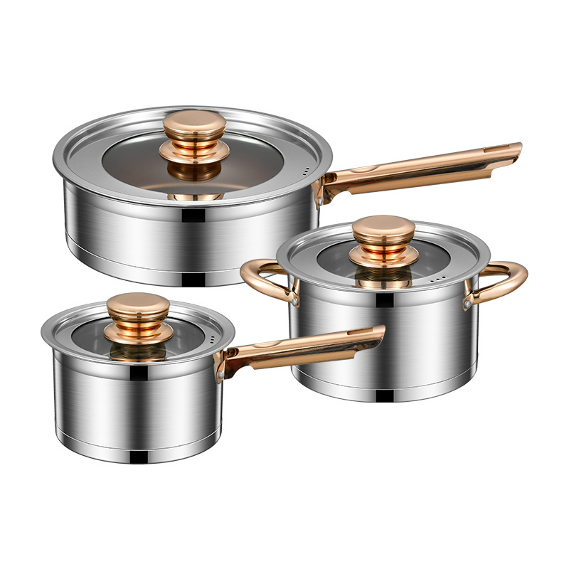 2024 Hot Sale Gold 12Pcs Stainless Steel Cooking Pots And Pans Nonstick Kitchen Cookware Sets Gold Pot Set