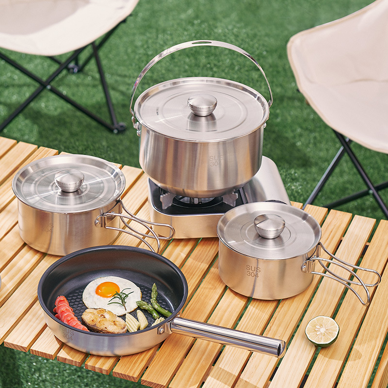 Outdoor Cooking Set Cookware Mess Kit Stainless Steel Kitchen Camping Cookware set