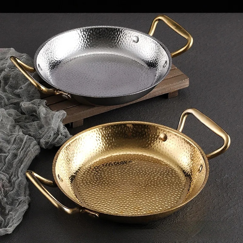 Stainless Steel Spanish Seafood Paella Pot Thickened Korean Fried Chicken Plate Golden Army Hot Pot Flat Bottom Dry Pot