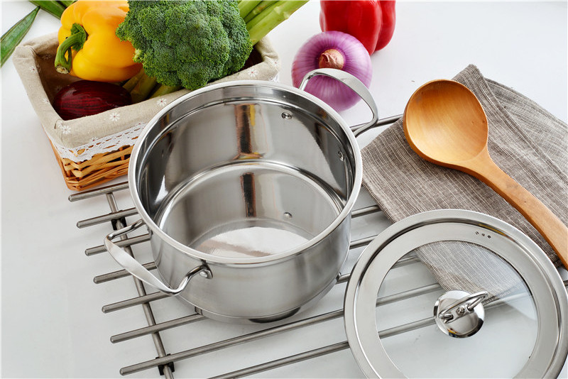 Factory Home Cooking Soup & Stock Pots Metal Kitchen Capsuled Bottom Casserole Pot 201 Stainless Steel Stockpot with Glass Lid