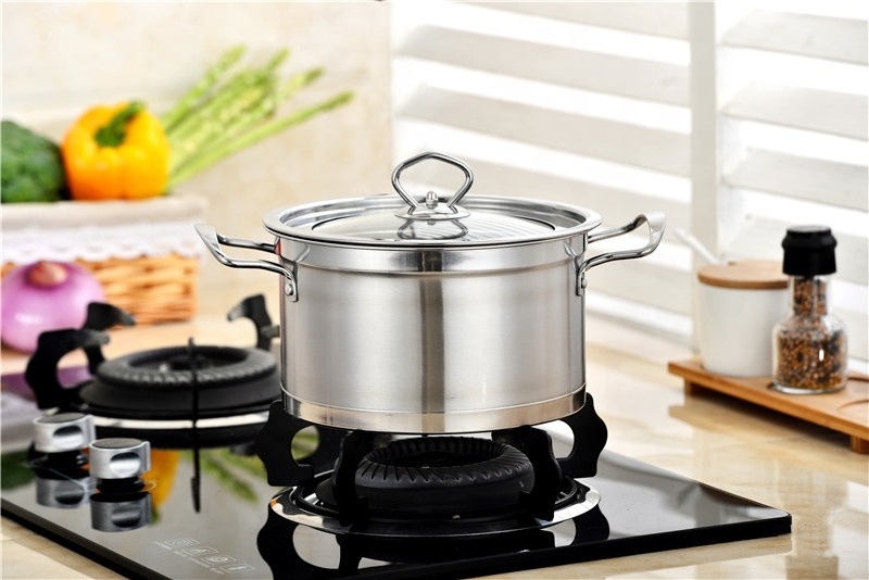 Factory Home Cooking Soup & Stock Pots Metal Kitchen Capsuled Bottom Casserole Pot 201 Stainless Steel Stockpot with Glass Lid