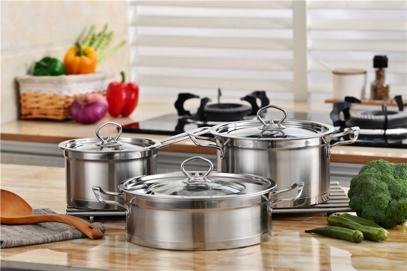 Factory Home Cooking Soup & Stock Pots Metal Kitchen Capsuled Bottom Casserole Pot 201 Stainless Steel Stockpot with Glass Lid