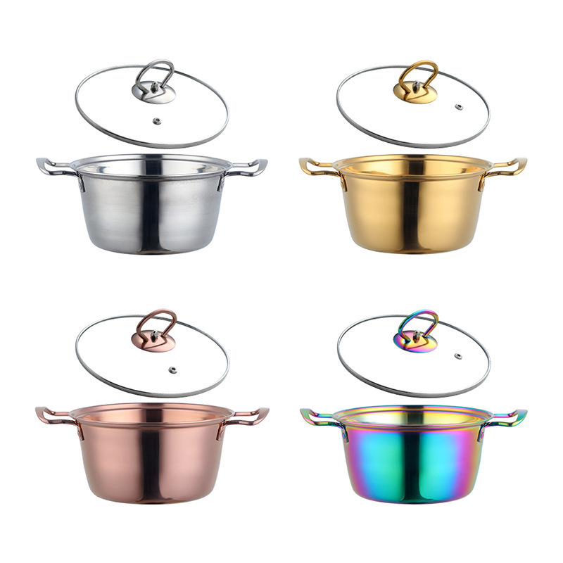 Korean Style Magic color Soup Pot Stainless Steel Cooking pots With Lid Metal Hot Pot Kitchen Cookware