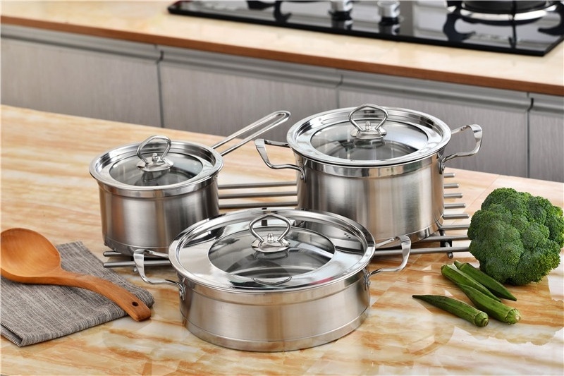 Factory Home Cooking Soup & Stock Pots Metal Kitchen Capsuled Bottom Casserole Pot 201 Stainless Steel Stockpot with Glass Lid