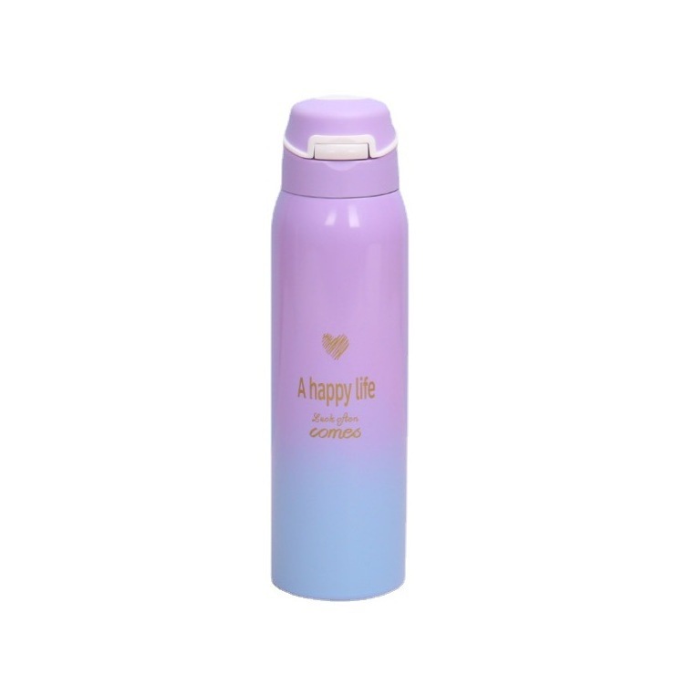 500ml 16oz 304 Korean Thermos Cup Thermos Mug Thermal Insulation Straight Cup Stainless Steel Insulated Water Bottle with Straw