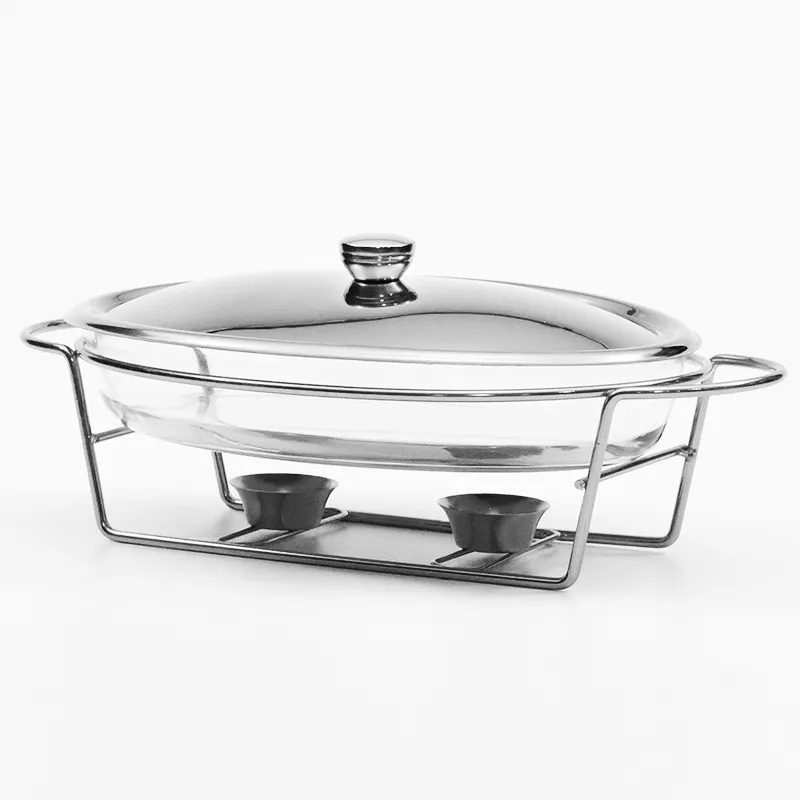 3L Food Warmer Buffet Golden Silver Oval Wedding Chafing Dish Stainless Steel Glass Serving Dish Hot Pot Small Chafing Dish