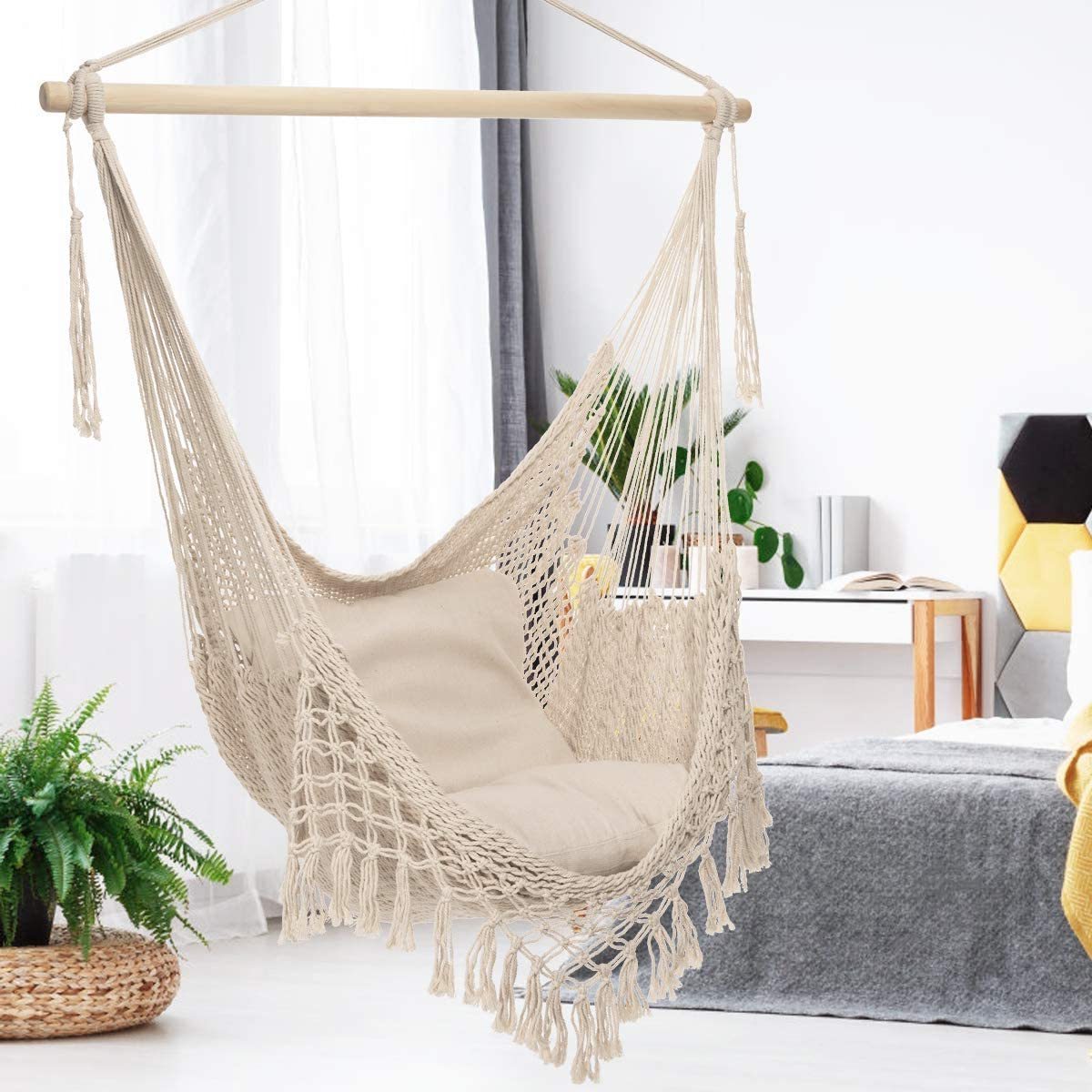 Soft Lightweight Macrame Swing Hanging Cotton Rope Hammock Chair