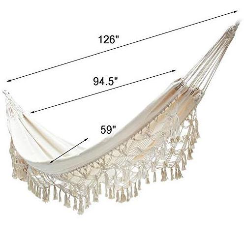 Outdoor Indoor High Duty Canvas Boho Fringe Hammock Swing Macrame Hammock