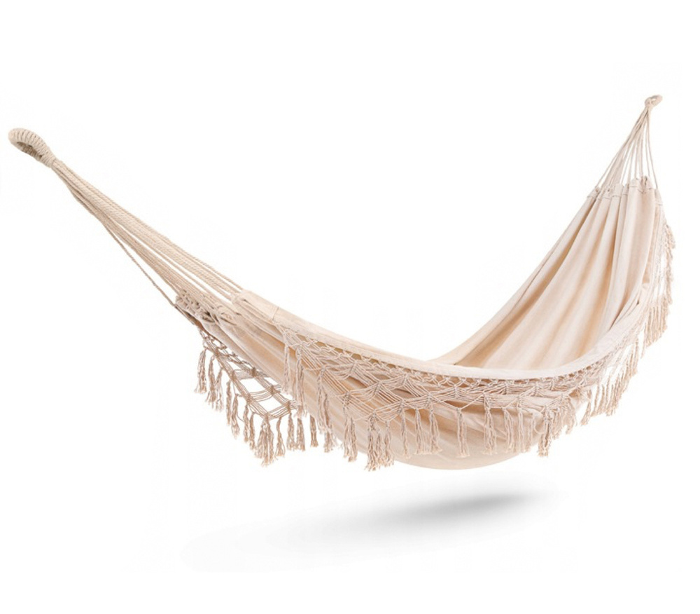 Outdoor Indoor High Duty Canvas Boho Fringe Hammock Swing Macrame Hammock