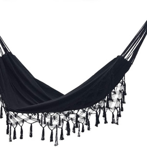 Double Sized Boho Macrame Hammock with  Handle Knotted Tassels